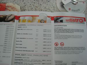 ドイツ鉄道（DB）の食堂車メニュー；「コーラのビール割り」